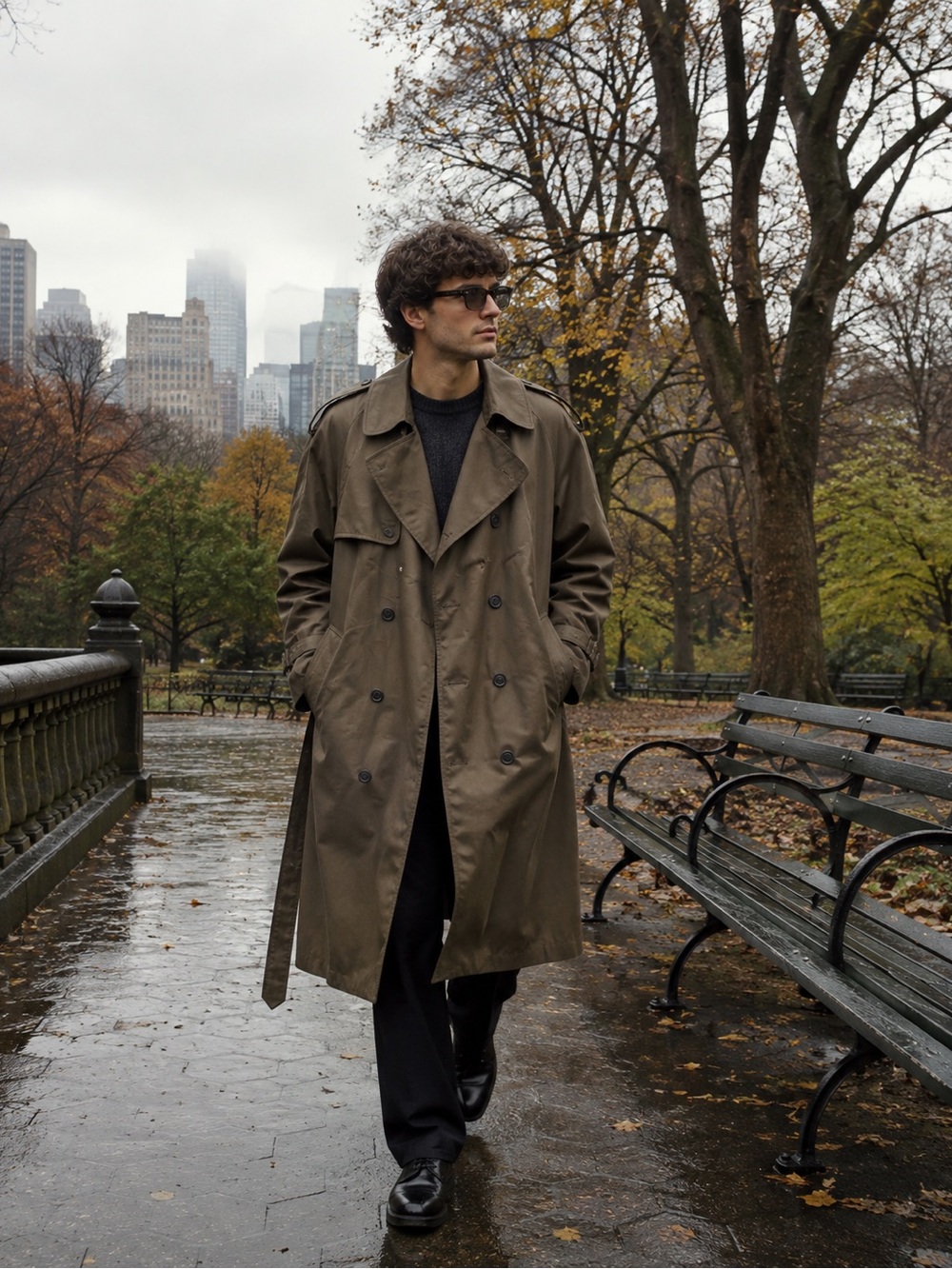 London Fog Olive Green Double-Breasted Trench Coat
